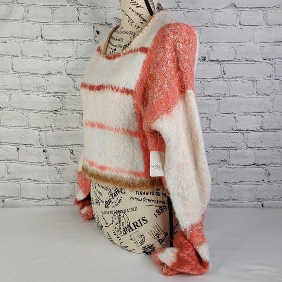 'FREE PEOPLE' 'EMERSON' ROMANC PATTERN~SLEEVE V-LINE HEATHER SWEATER - Picture 4 of 16